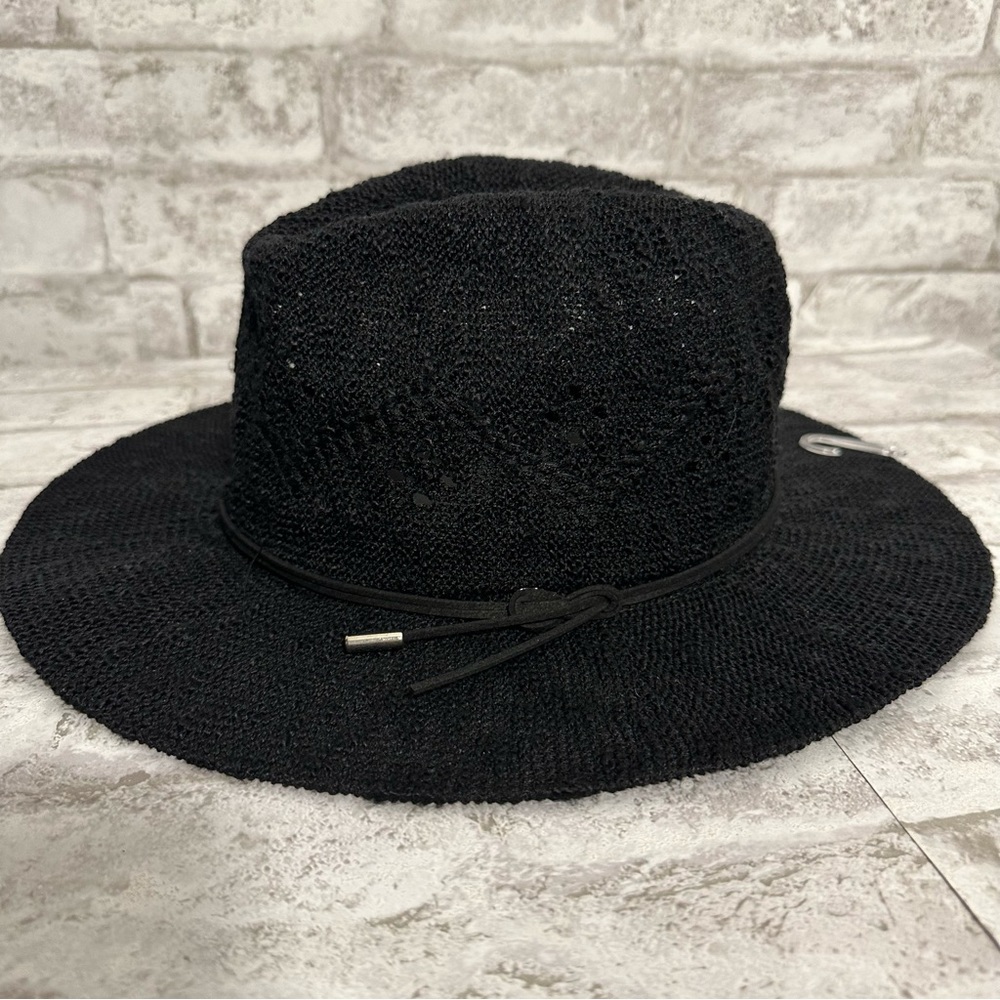 Vince Camuto black lace look wide brim hat NWT women’s one size